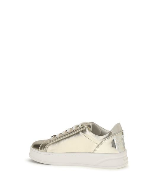 Pinko White Gold Calf Leather Bos Taurus Platform Sneakers