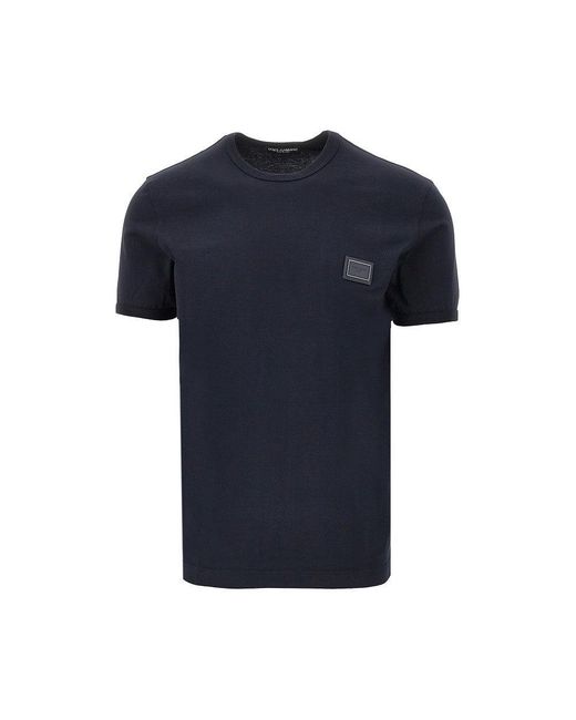 Dolce & Gabbana Blue Dolce&Gabbana Logo Plate T-Shirt for men