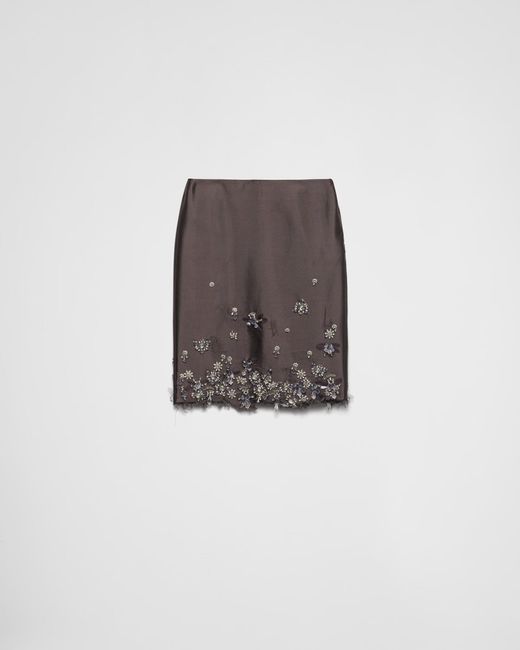 Prada Gray Embroidered Silk And Wool Skirt