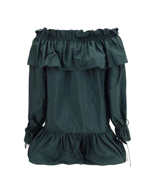 Saint Laurent Green Ruffled Nylon Poplin Dress
