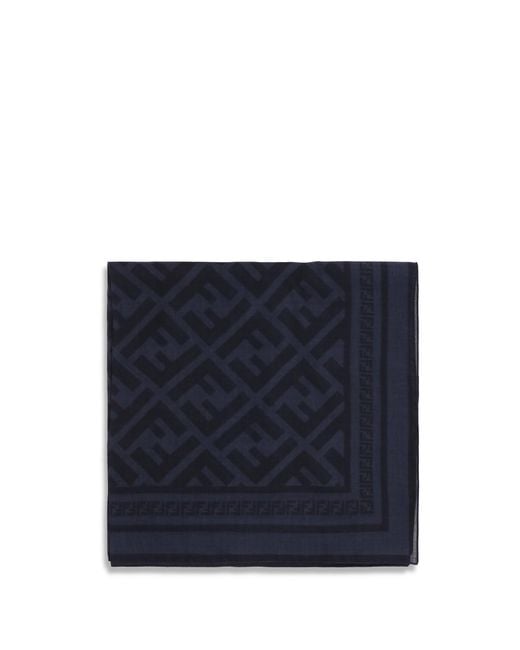 Fendi Blue Ff Wool And Silk Scarf for men