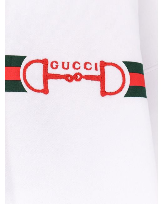 Gucci White Cotton Sweatshirt With Embroidered Horsebit On The Front
