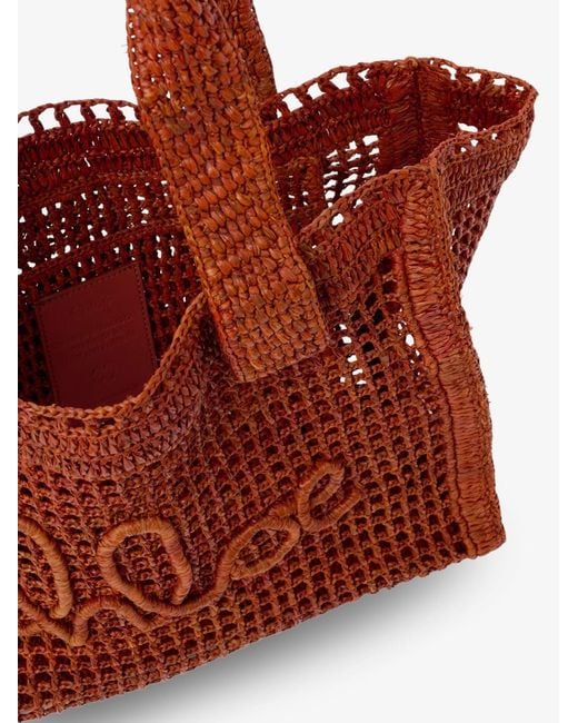 Chloé Red East-West Summer Banana Raffia Shoulder Bag