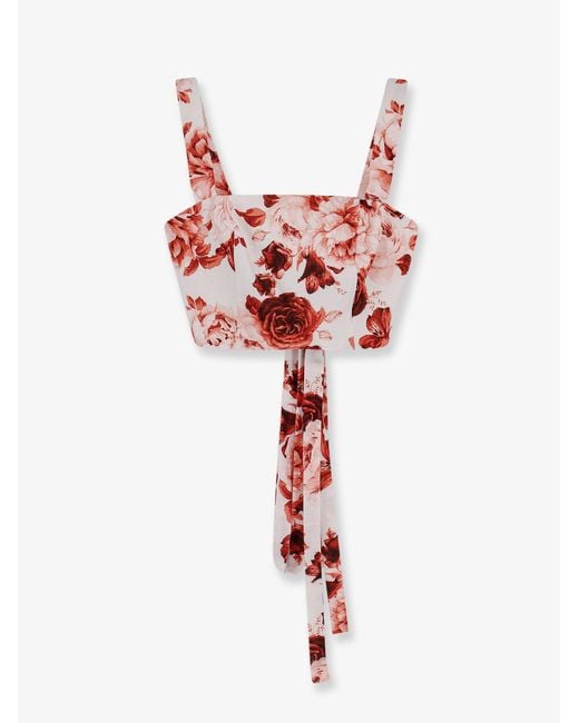 ACTUALEE Red Cropped Top Cotton-Linen