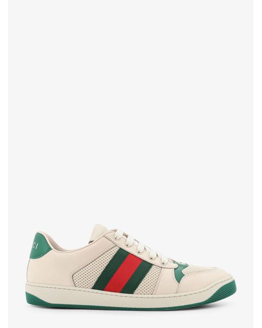 Gucci White Screener Mesh And Leather Sneakers With Nastro Web On The Side for men