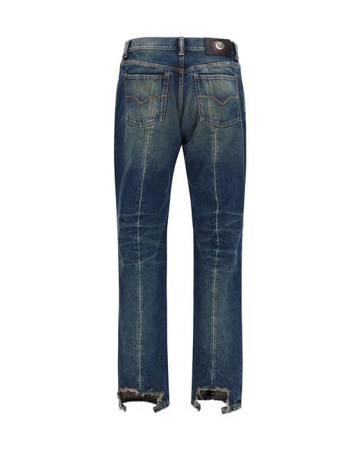 Versace Blue Distressed Straight-Leg Jeans for men