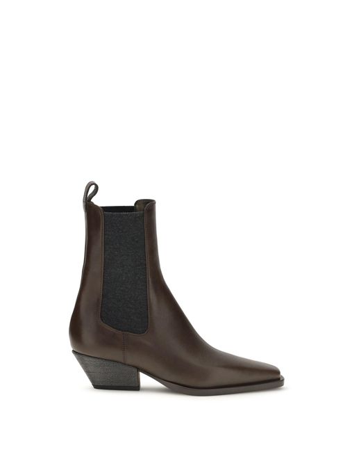 Brunello Cucinelli Black Leather Ankle Boots
