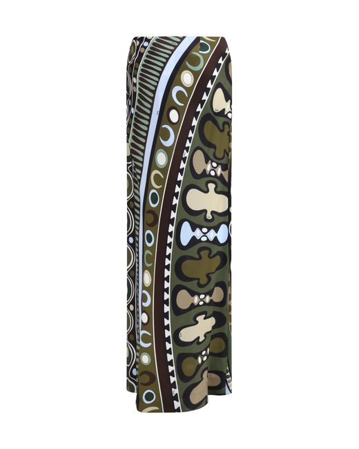 Emilio Pucci White Satin Skirt With Solei Print