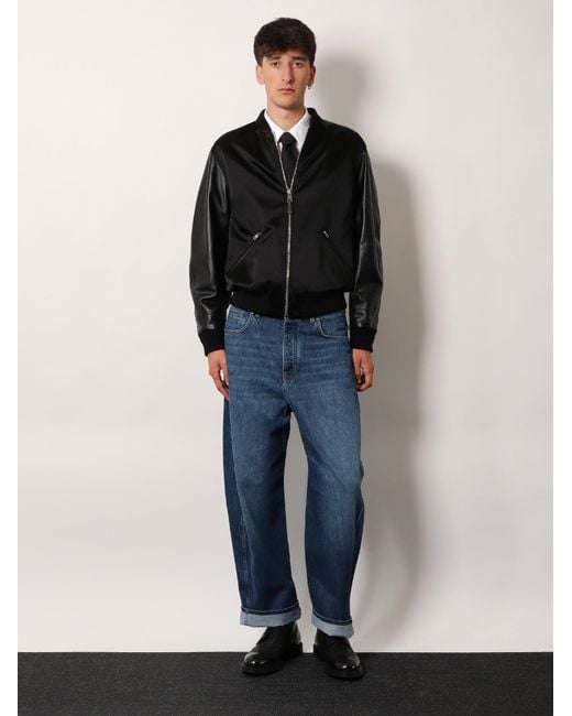 Givenchy Blue Cotton And Nylon Jacket With Leather Sleeves for men
