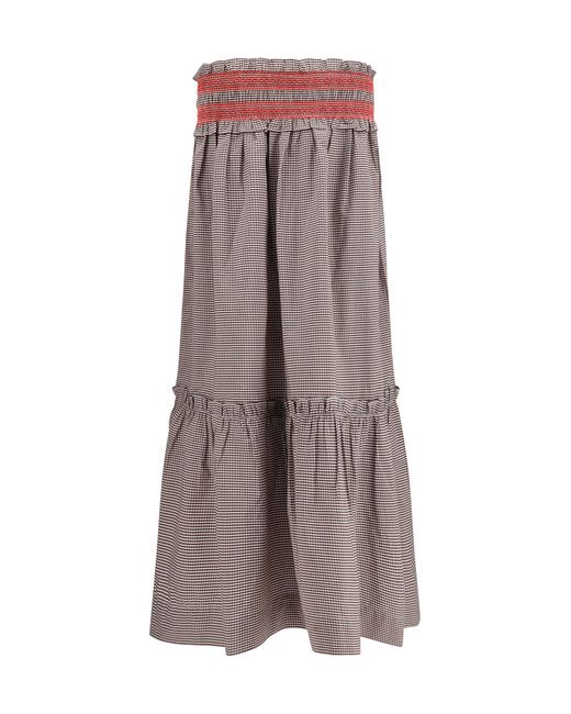 Ganni Brown Checked Cotton Skirt With Gathered Waist