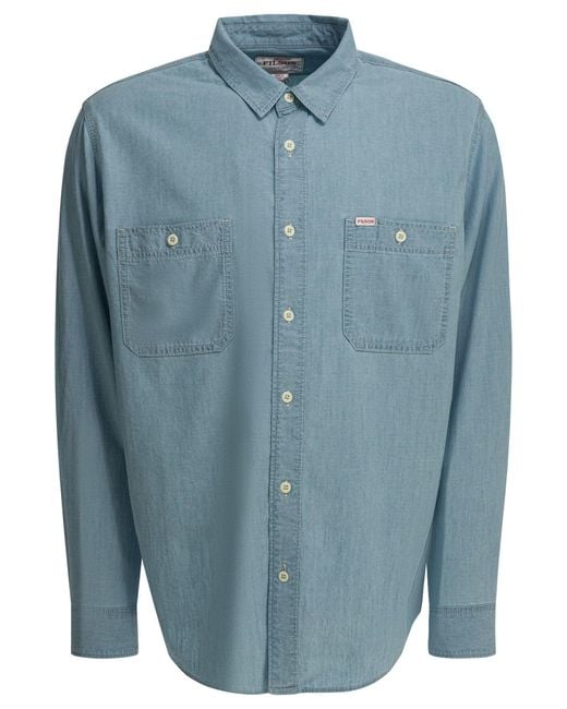 Women's Blue "Chambray Cpo" Casual Shirt
