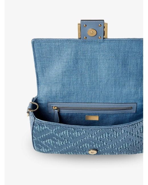 Fendi Blue Baguette Handbag Raffia