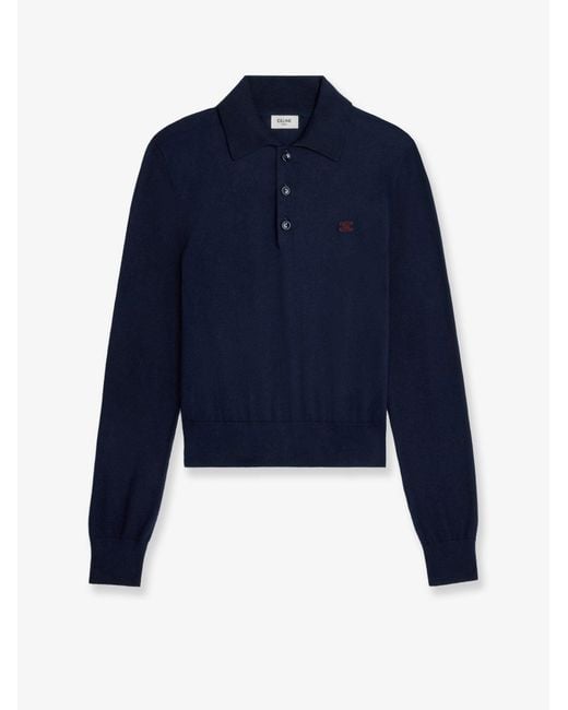 Céline Blue Cotton Polo Sweater