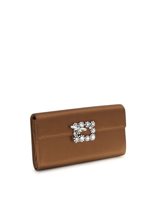 Roger Vivier Brown Efflorescence Satin Clutch