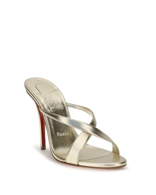Christian Louboutin White Mule Sandals Mulazee Cross Platinum