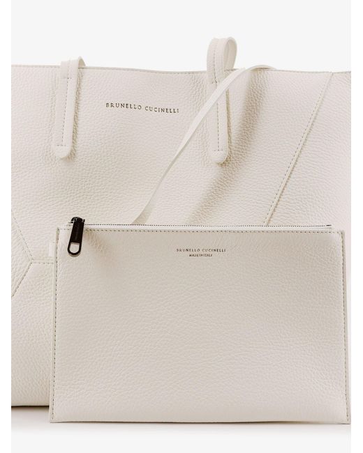 Brunello Cucinelli Natural Bc Duo Hammered Leather Crossbody Bag