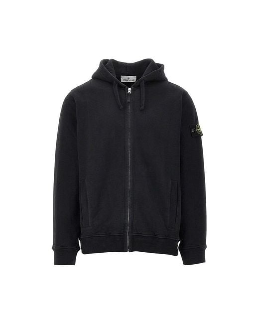 Stone Island Black Cotton French Terry Hoodie for men