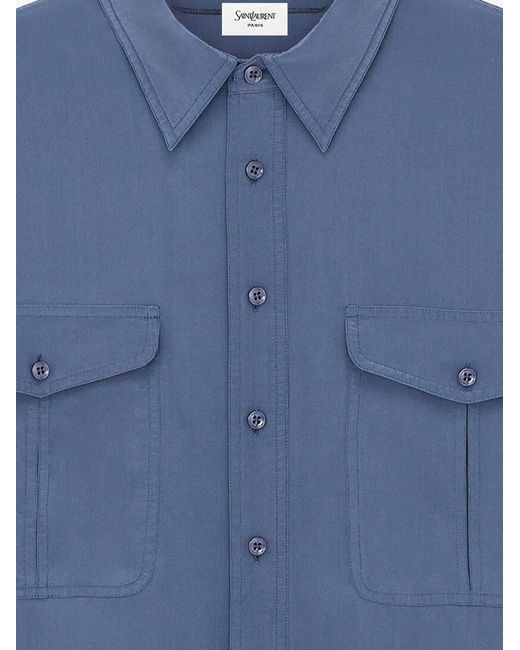 Saint Laurent Blue Certified Viscose And Silk Shirt for men