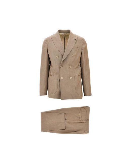 Santaniello Natural Light Wool Double-Breasted Tailored Suit for men