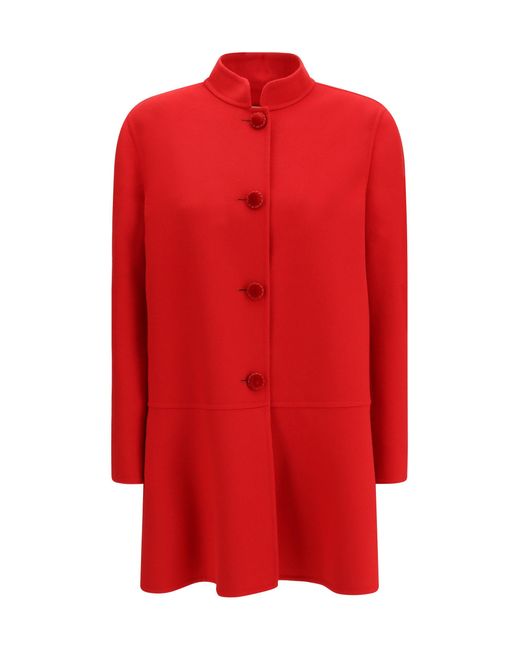 Valentino Red Single-Breasted Compact Drap Coat