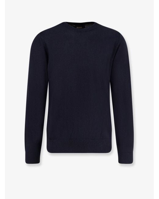 Boss Blue Wool, Silk And Cashmere Sweater for men