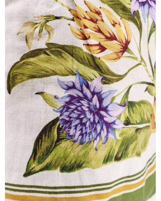 Farm Rio Green Shorts Tropical Print Linen-Blend
