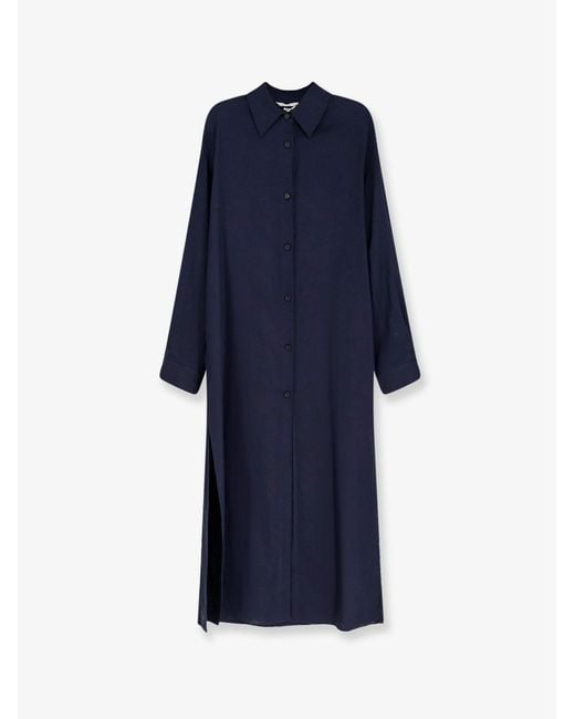 Hevò Blue Arigliano Linen And Viscose Chemisier Dress