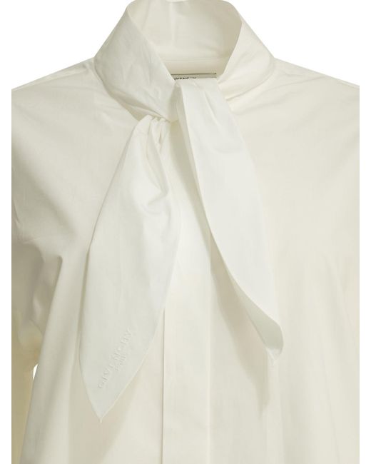 Givenchy White Cocoon Wrap-Sleeve Casual Shirt With Bow Collar