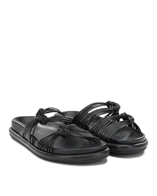 Santoni Black Lamb Leather Rubber Sandals
