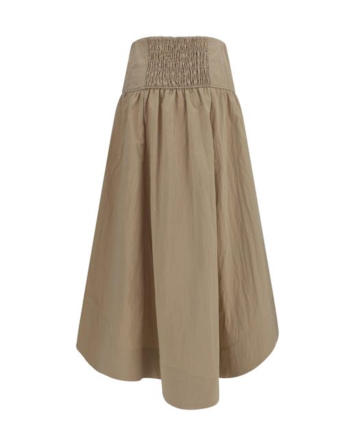 Ganni Natural Corset-Detail Ruched Midi Skirt Warm Sand