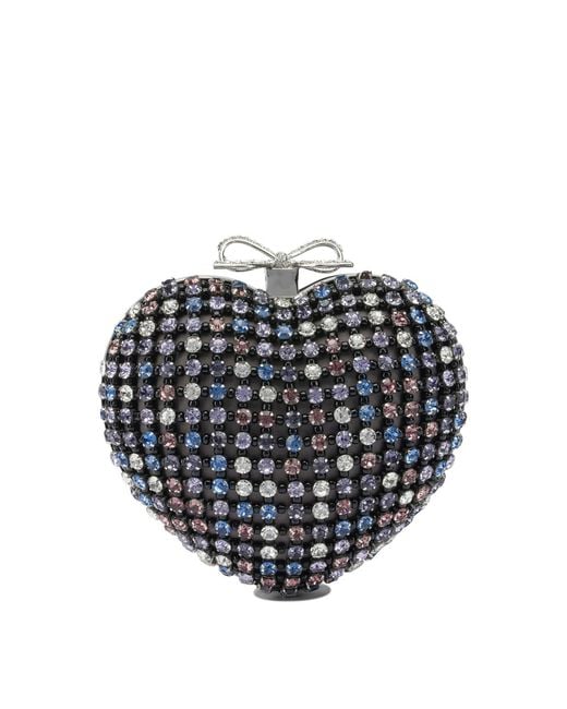 Self-Portrait Black Heart Clutch With Crystals