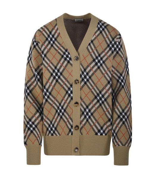 Burberry Natural V-Neck Cardigan With Buttons