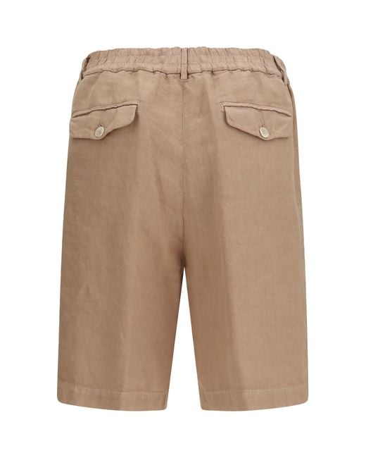 Brunello Cucinelli Natural Lightweight Délavé Linen Shorts for men