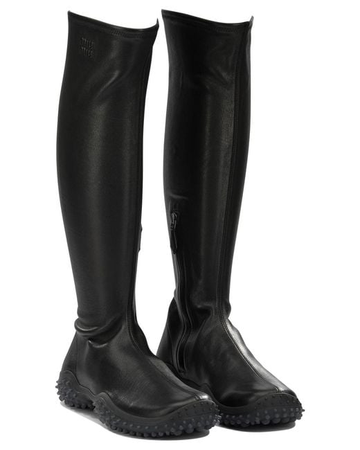 Miu Miu Black Knee-High Stretch Leather Boots