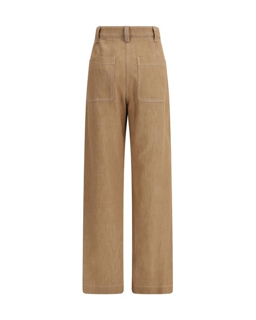 Brunello Cucinelli Natural Denim-Effect Twill Wide Pants
