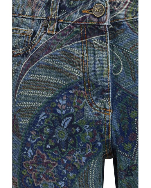 Etro Blue Flare Pants With Paisley Ramage Motif