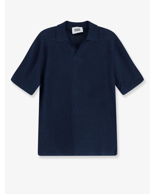 Alpha Studio Blue Polo Shirt Linen-Cotton for men