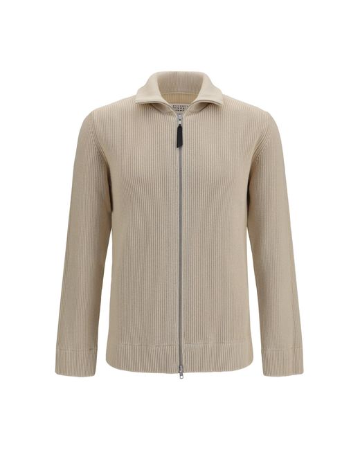 Margiela Natural Cotton Zip-Up Sweater Ecru for men