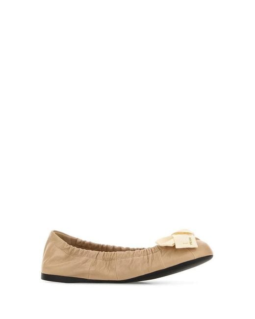 Prada Natural Leather Ballets Flat With Bow