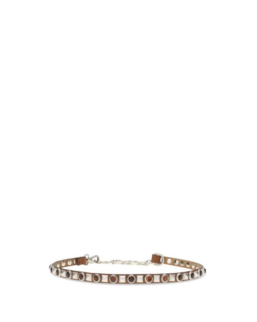 Etro White Leather Belt With Jeweled Studs