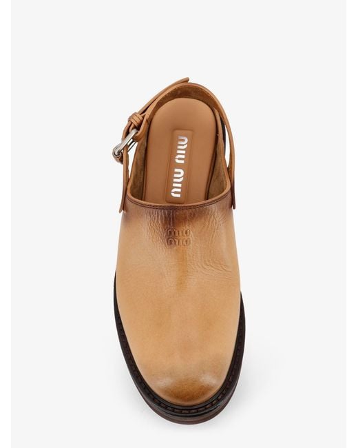 Miu Miu Brown Foule Leather Sabot Sandals