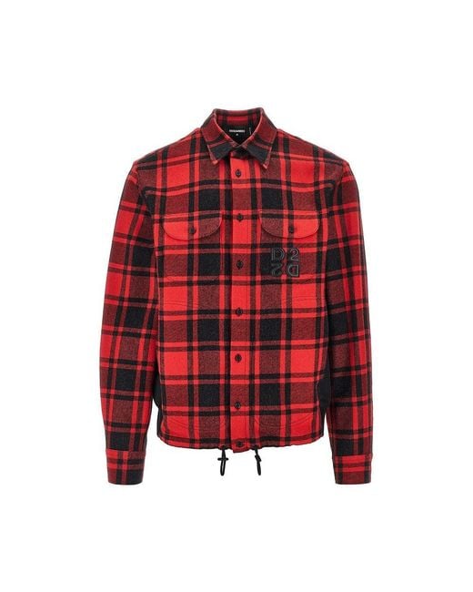 DSquared² Red Nylon And Flannel Hybrid Overshirt for men