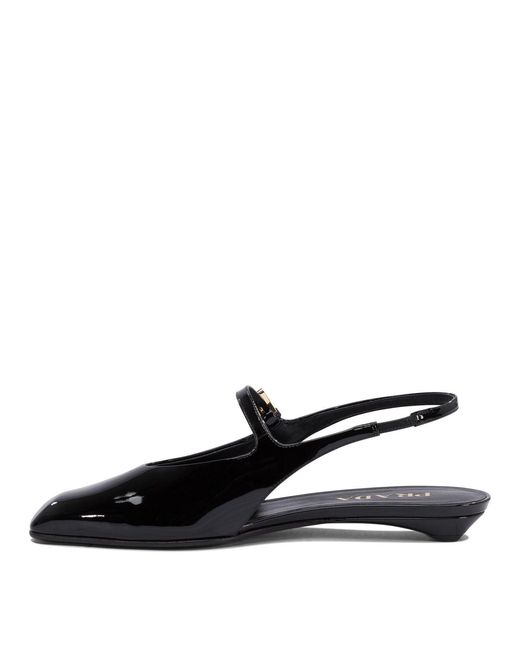 Prada Black Patent Leather Slingback Ballet Flats