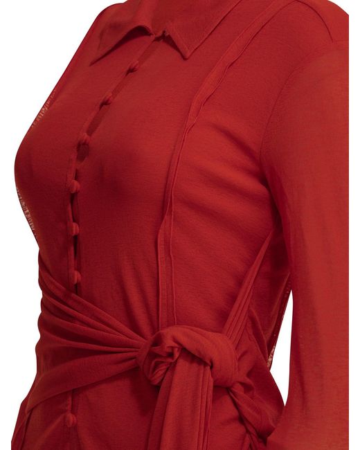 Ganni Red Polo Shirt With Buttons
