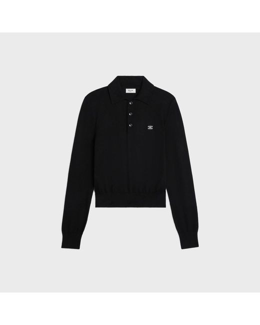 Céline Black Triomphe Long Sleeves Polo Shirt