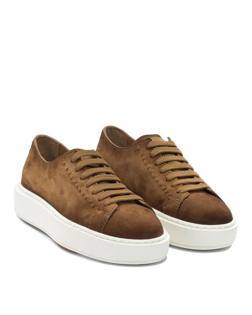Santoni Brown Calf Leather Sneakers Slip-On