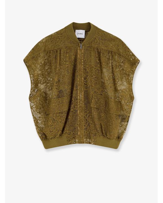 Nude Green Sleeveless Lace Jacket