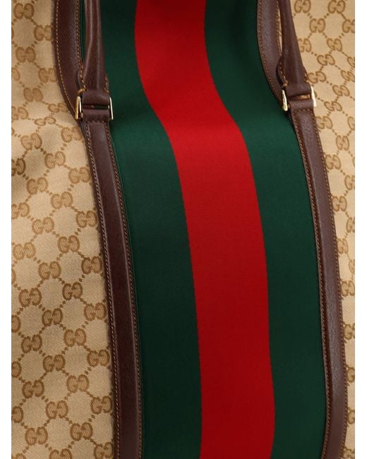 Gucci White Gg Fabric Travel Bag With Web Detail On The Front for men