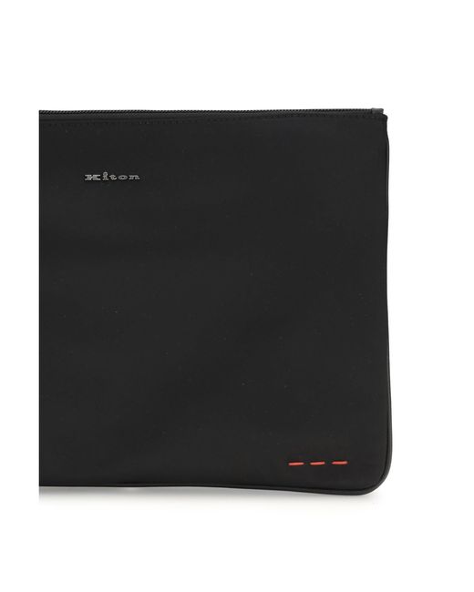 Kiton Black Leather Pouch for men