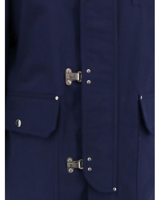 Brunello Cucinelli Blue Water-Resistant Jacket With Hooks for men